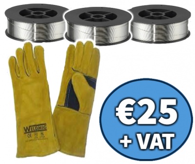 3 coils of .8mm flux wire & gold mig gloves